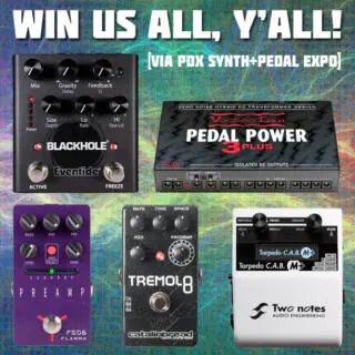 Win 4 Pedals + 1 PSU through the Portland Pedal & Synth Expo